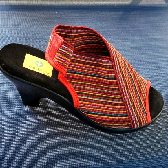 CHARLESTON SHOE CO. Shoes - CHARLESTON SHOE CO. Red Multicolor Striped Wedge Mule